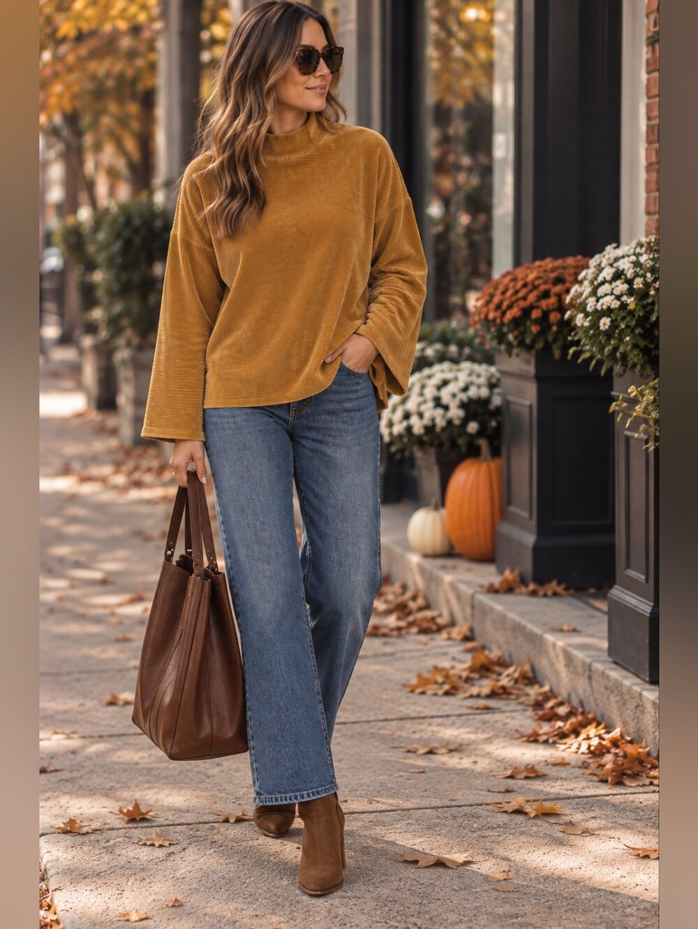 Texture & Thread Madewell Mustard Ribbed Velour Mock Neck Pullover Top M